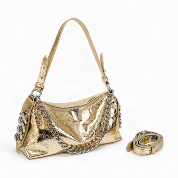 Luxe Chain Patent Shoulder Bag – Gold Women's Glossy Shoulder Bag