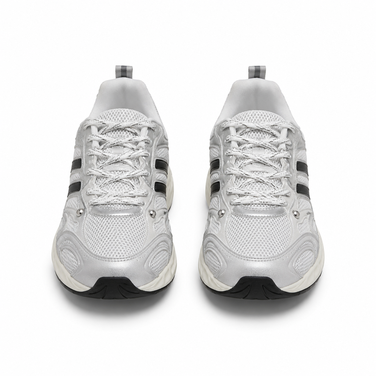 Women's White & Silver Running Sneakers with Black Stripes
