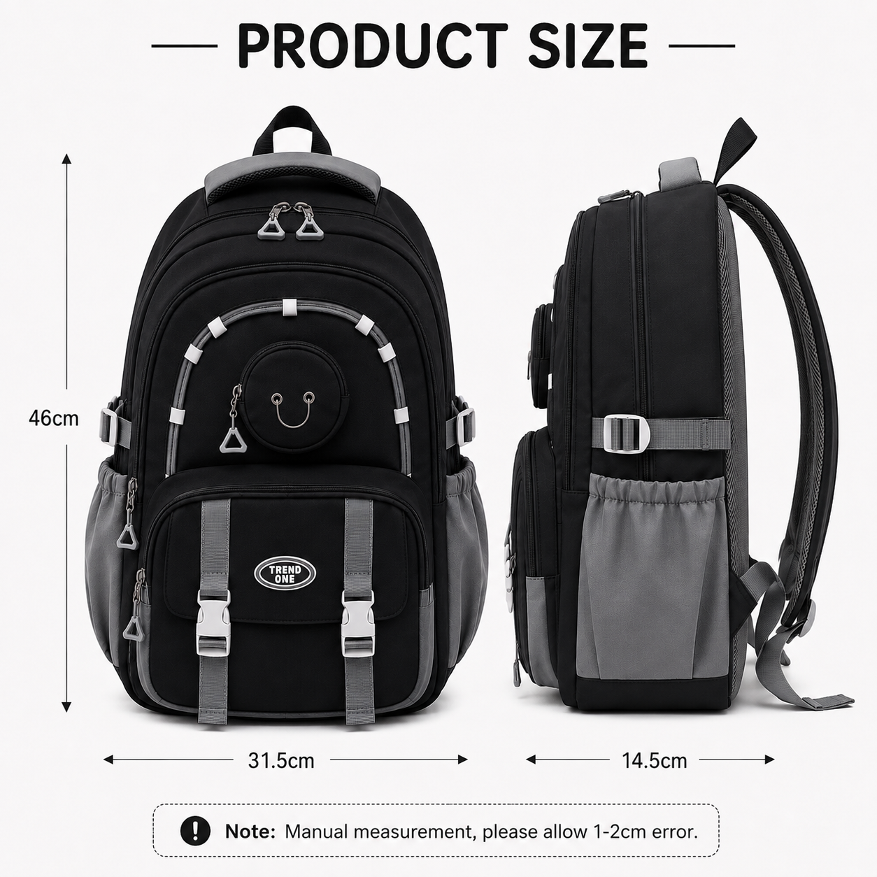 Trend One School Backpack – Black & Gray