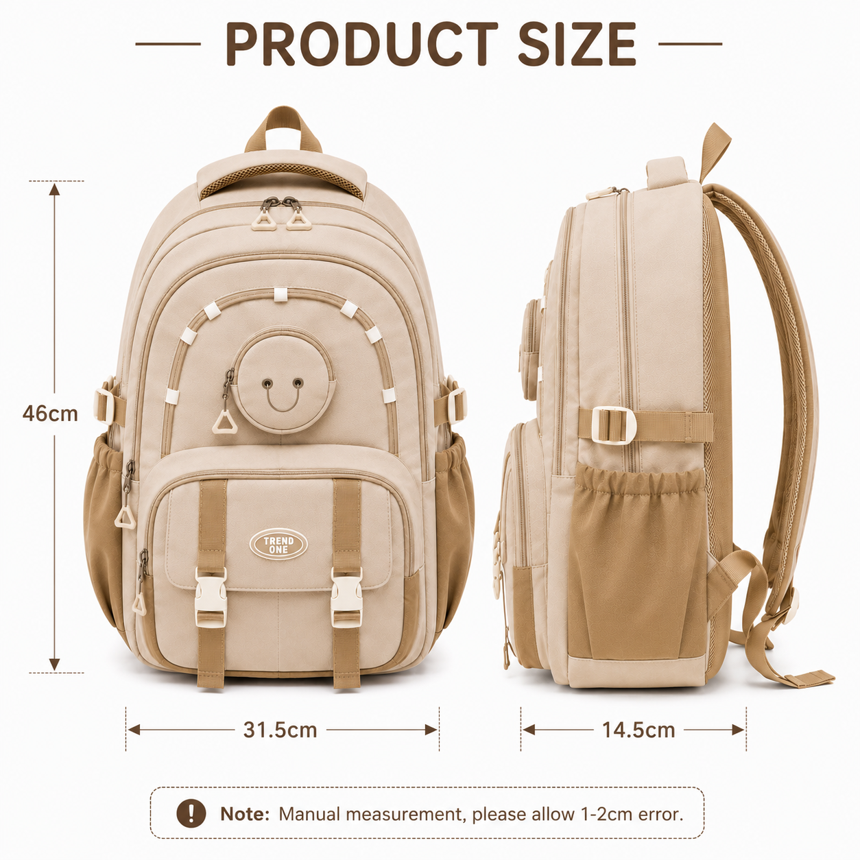 Trend One School Backpack – Khaki / Beige