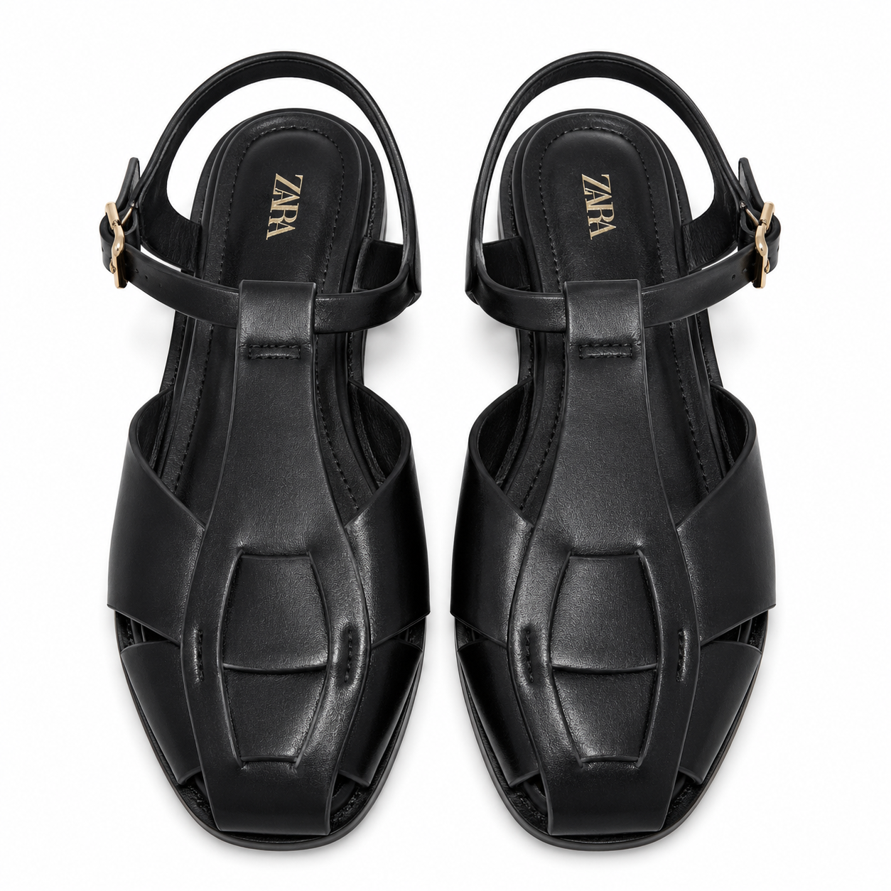 Women’s T-Strap Woven Flat Sandals – Black