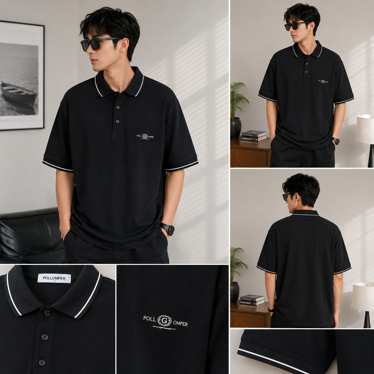 Men’s Contrast Trim Polo Shirt – Black