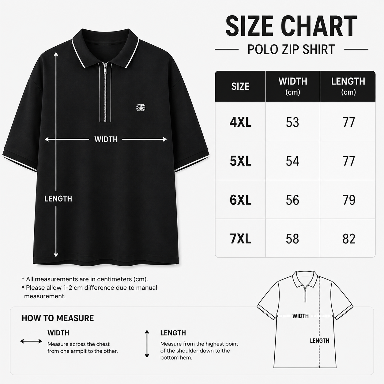 Men’s Zip Collar Oversized Polo T-Shirt – Black