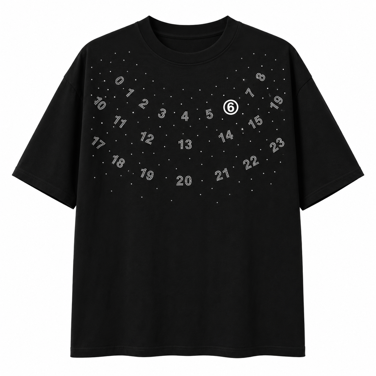 Men’s Rhinestone Number Oversized T-Shirt – Black