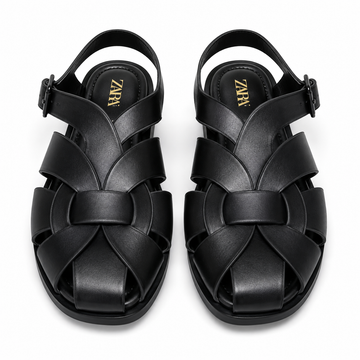 Women’s Woven Slingback Flat Sandals – Black