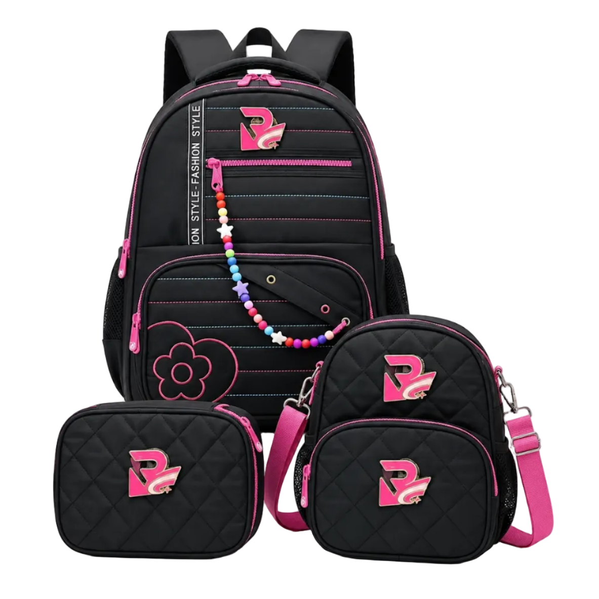 3-Piece Black & Pink School Backpack Set
