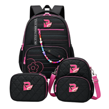 3-Piece Black & Pink School Backpack Set