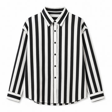 Men’s Vertical Striped Long Sleeve Shirt – Black & White