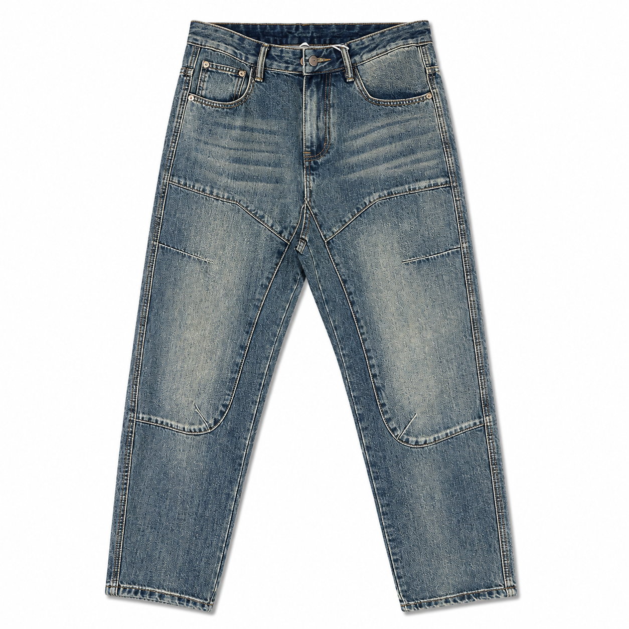 Men’s Vintage Washed Panel Denim Jeans – Blue