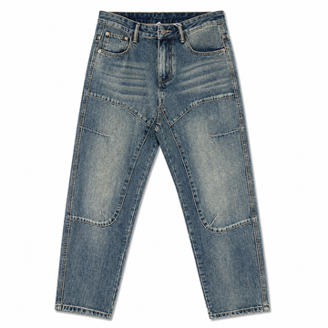 Men’s Vintage Washed Panel Denim Jeans – Blue