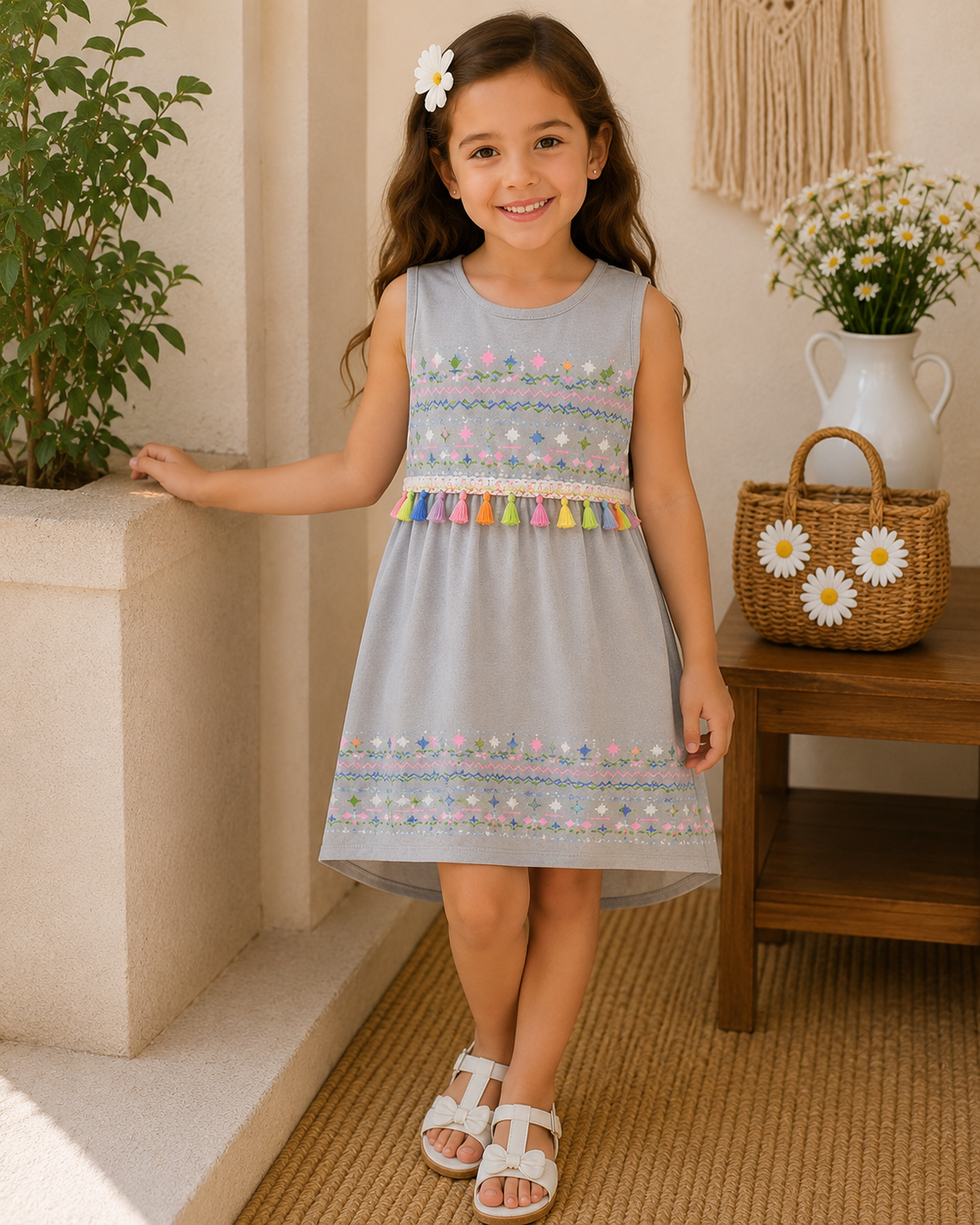 SARUSHKA Kids Girls Sleeveless Dress – Grey