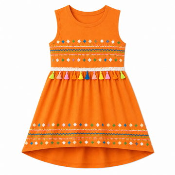 SARUSHKA Kids Girls Sleeveless Dress – Orange
