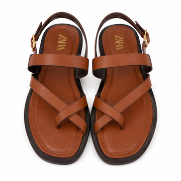 Women’s Cross Strap Flat Sandals – Brown