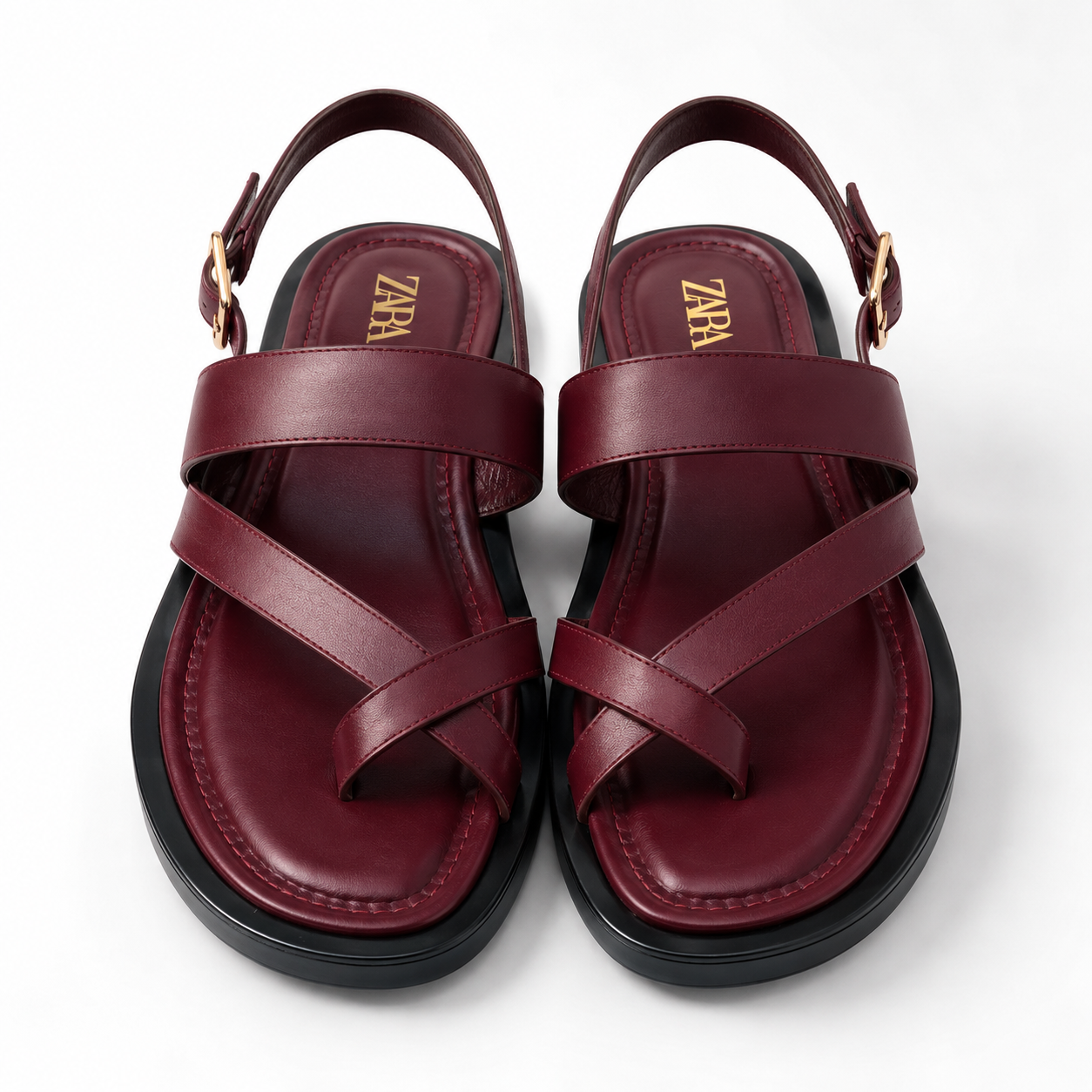 Women’s Cross Strap Flat Sandals – Burgundy