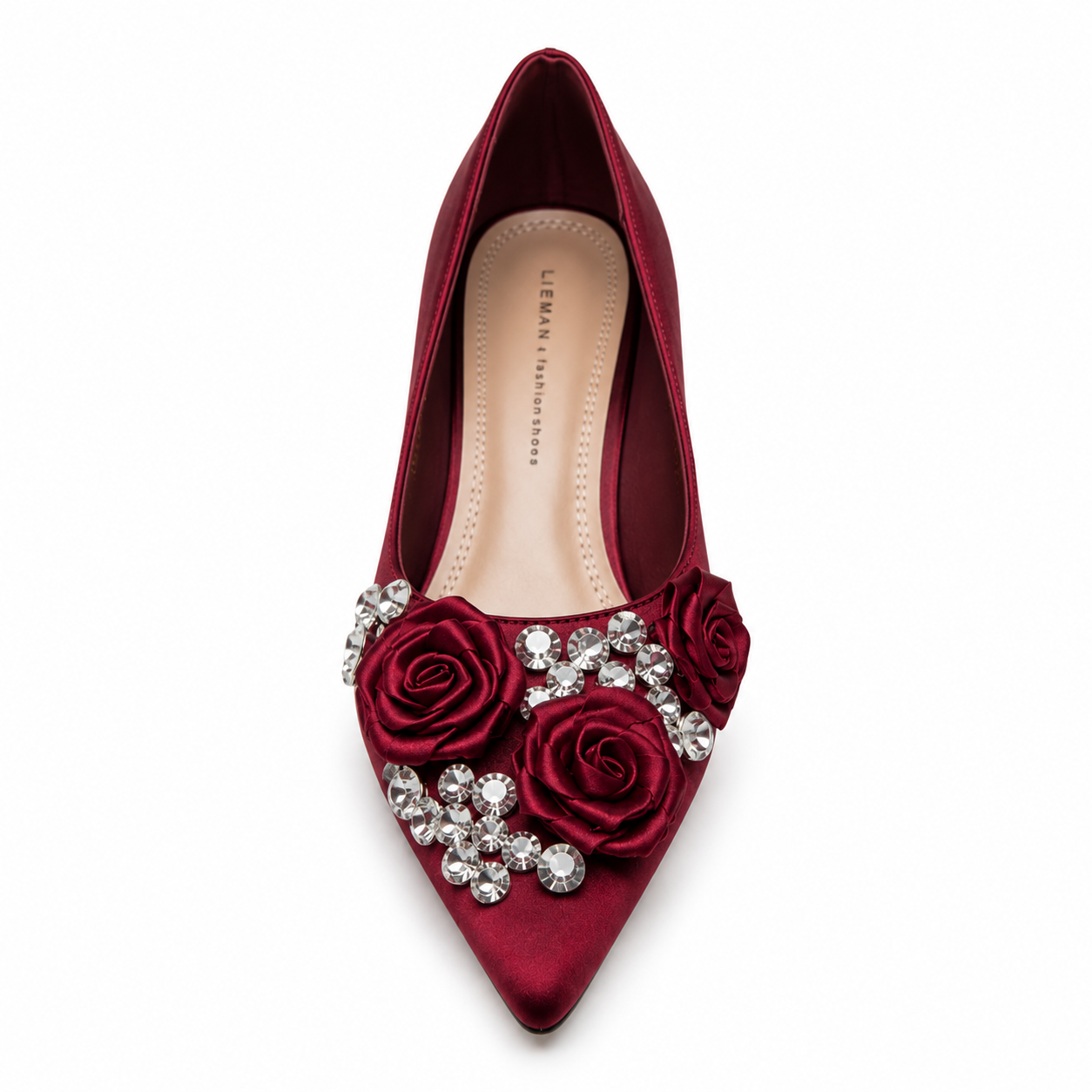 Burgundy Floral Crystal Low Heel Pumps