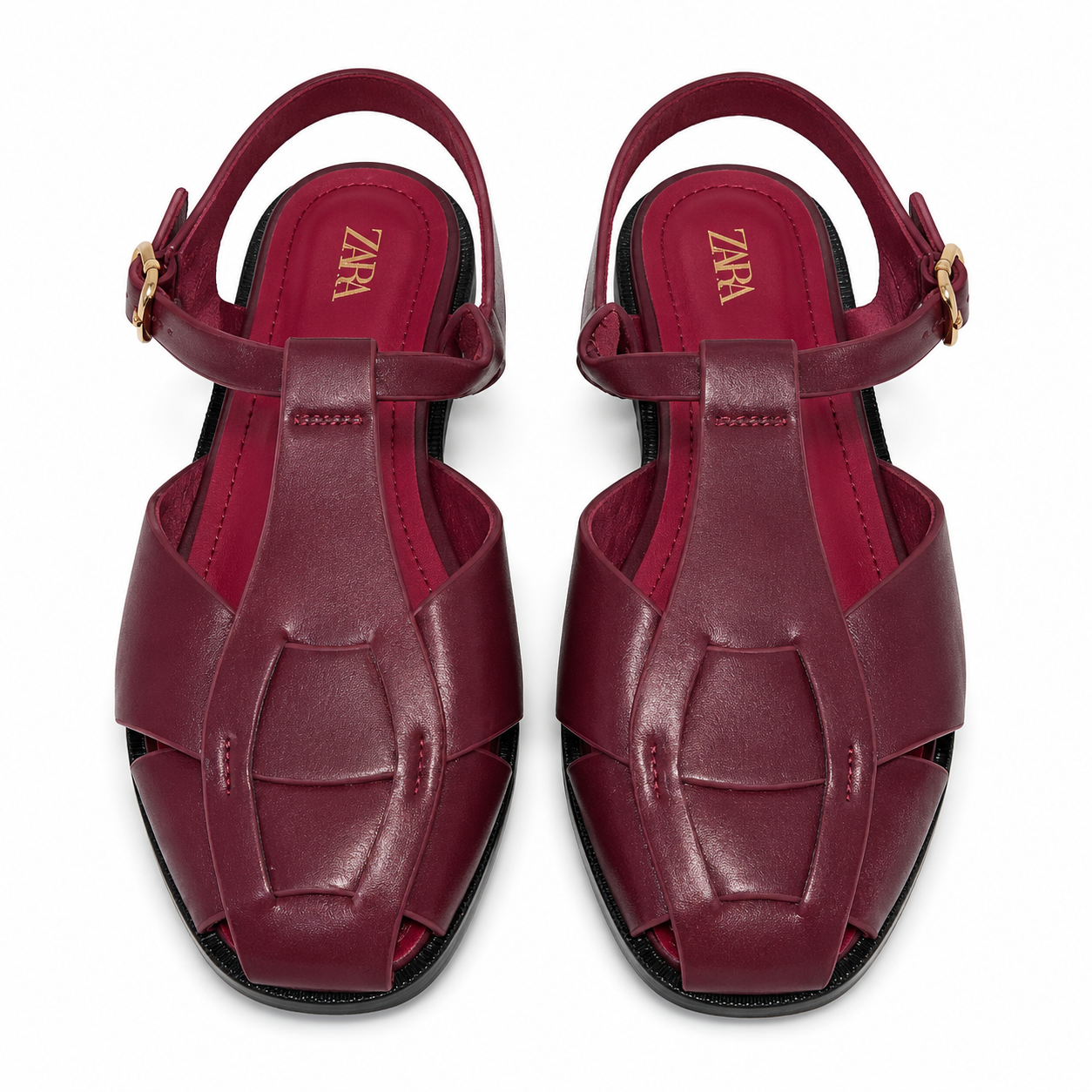Women’s T-Strap Woven Flat Sandals – Burgundy