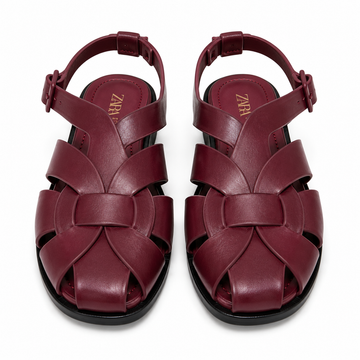 Women’s Woven Slingback Flat Sandals – Burgundy