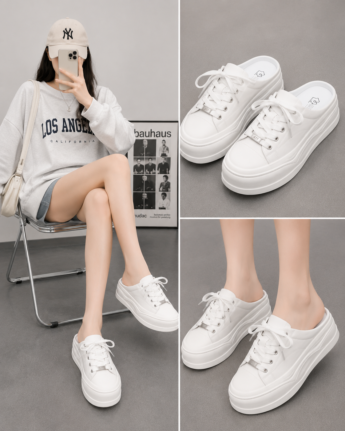 Women's Platform Mule Sneakers - White
