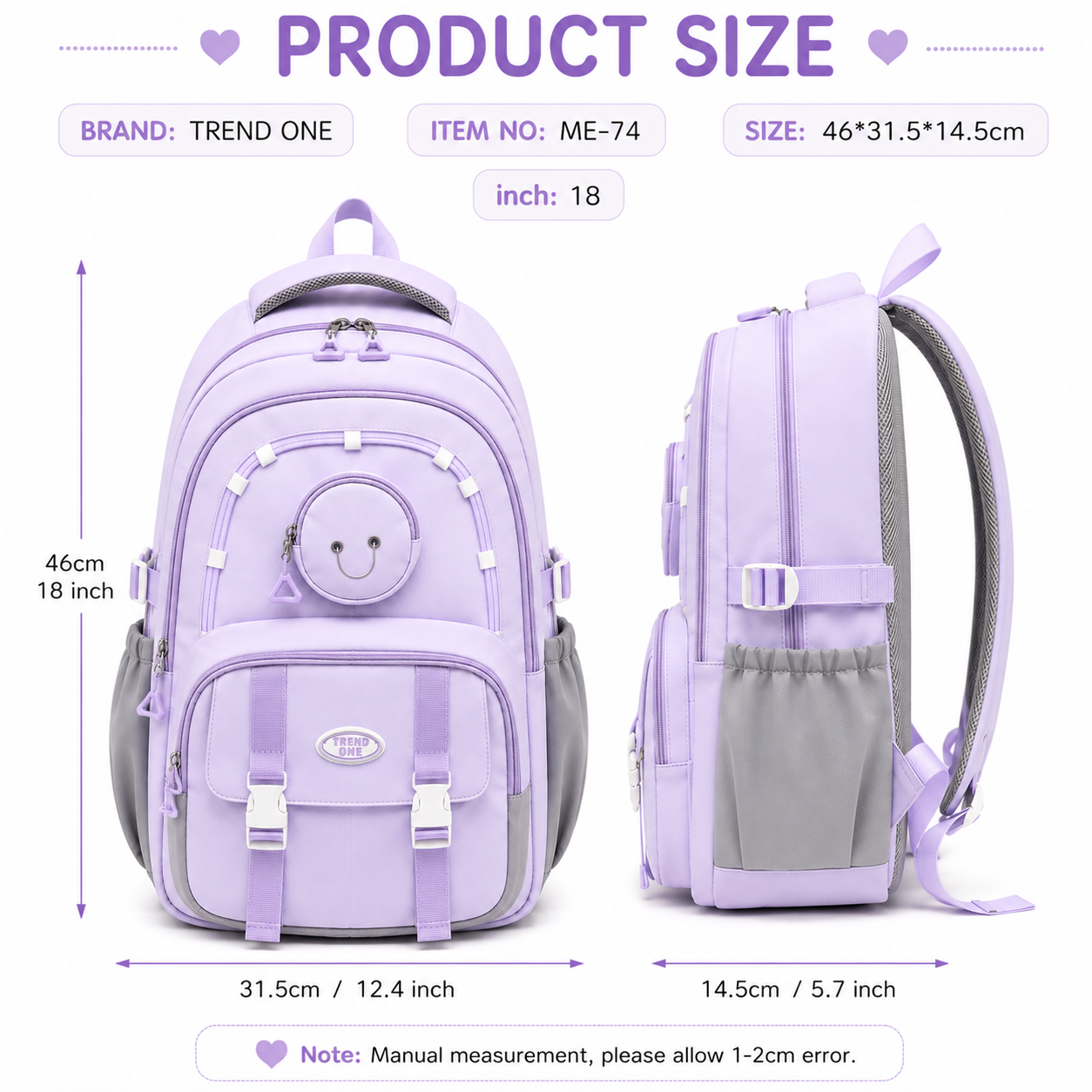 Trend One School Backpack – Light Purple / Lavender