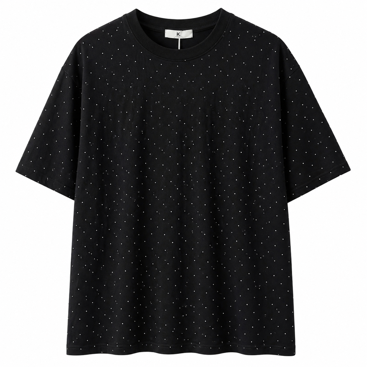 Men’s All-Over Rhinestone Oversized T-Shirt – Black