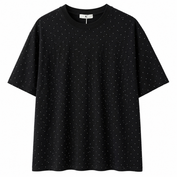 Men’s All-Over Rhinestone Oversized T-Shirt – Black