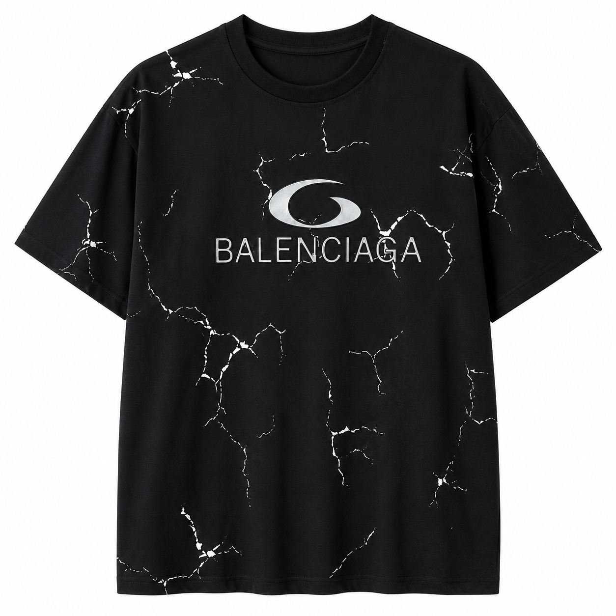 Men’s Crack Print Oversized T-Shirt – Black