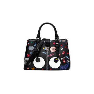 Cartoon Eyes Printed Women's Handbag – Black Crossbody & Top Handle Bag