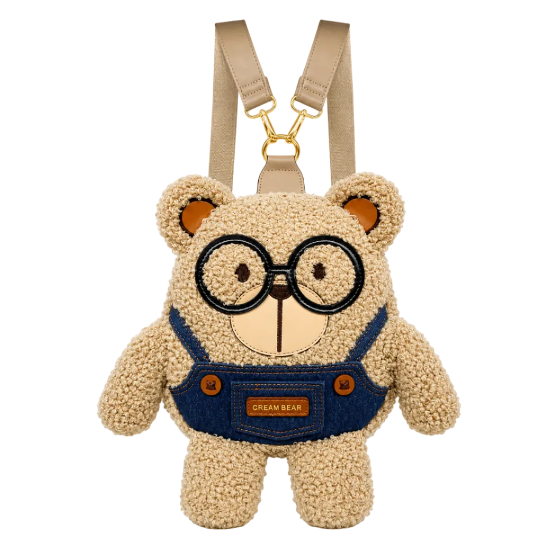 Cute Teddy Bear Plush Backpack – Beige Women's Mini Backpack