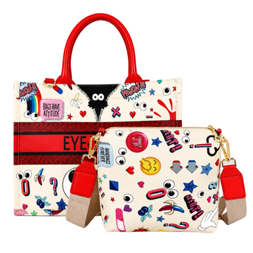 Cartoon Print 2-Piece Handbag Set – Women's Tote Bag with Crossbody Pouch