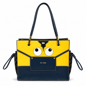 Cartoon Eyes Large Tote Bag – Yellow & Navy Women's Shoulder Handbag