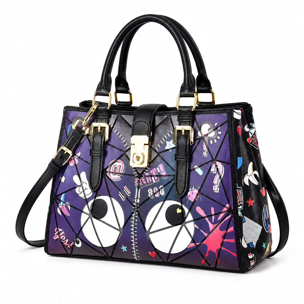 Eye Theme Prism Satchel – Purple Cartoon Eyes Women's Handbag