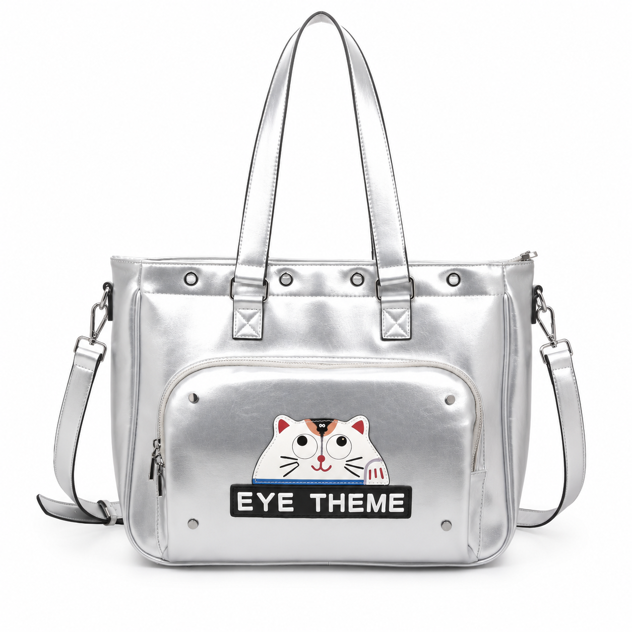 Eye Theme Urban Cat Tote – Silver Women's Shoulder Bag