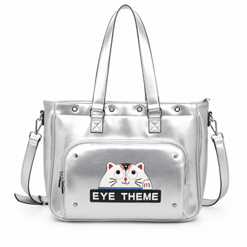Eye Theme Urban Cat Tote – Silver Women's Shoulder Bag