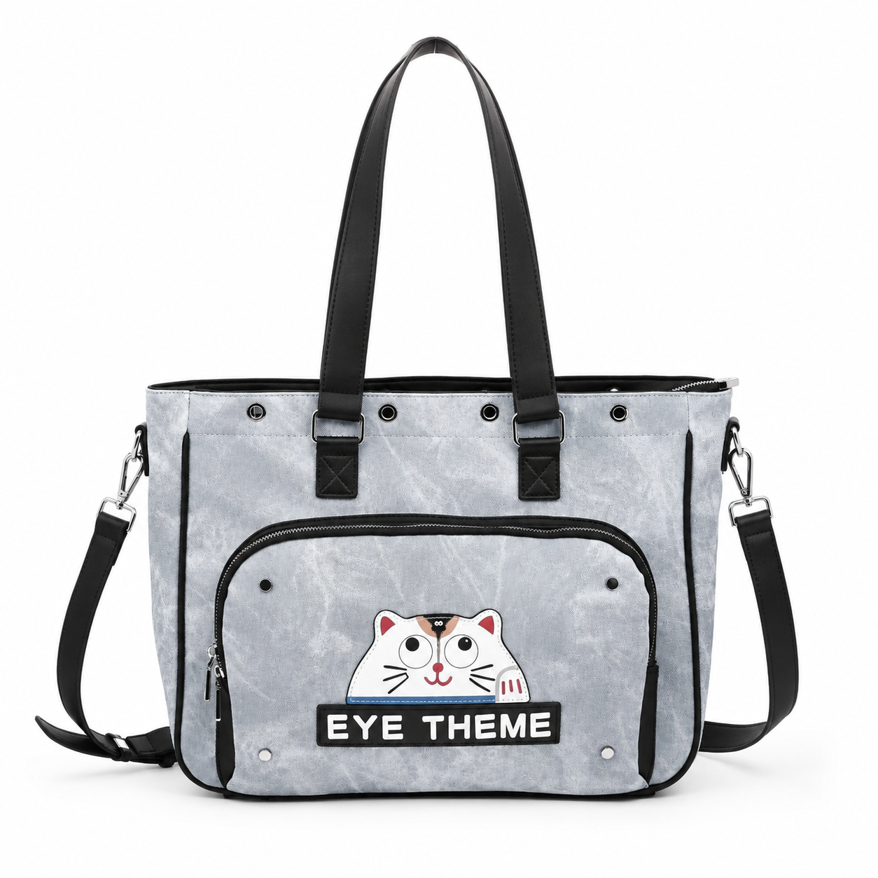 Eye Theme Urban Cat Tote – Grey Women's Shoulder Tote Bag
