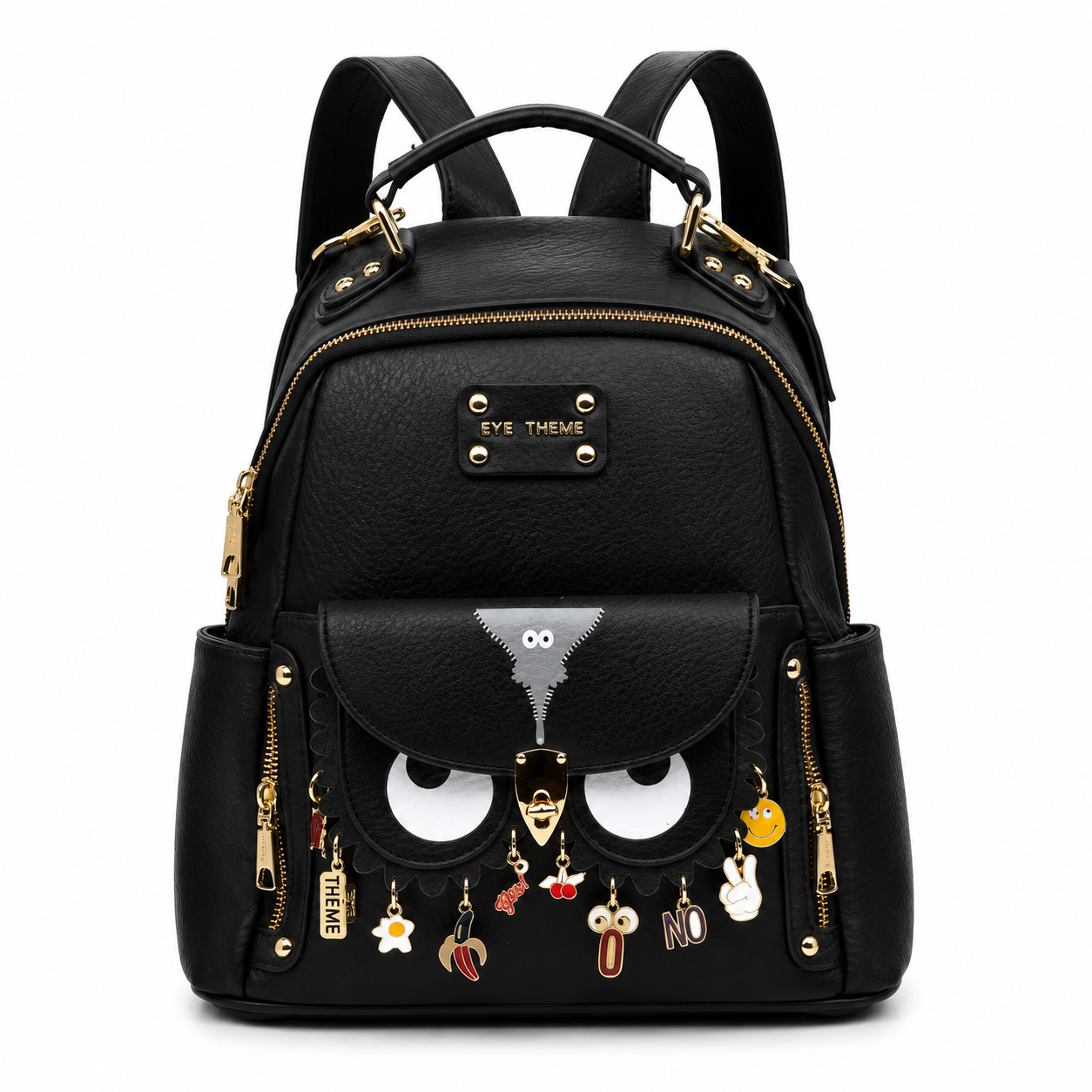Eye Theme Charm Backpack – Black Women's Mini Backpack