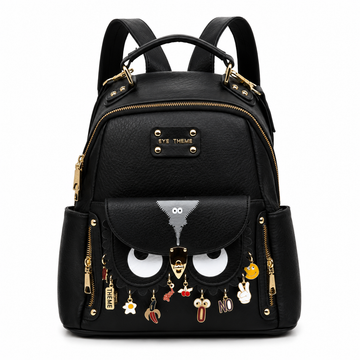 Eye Theme Charm Backpack – Black Women's Mini Backpack