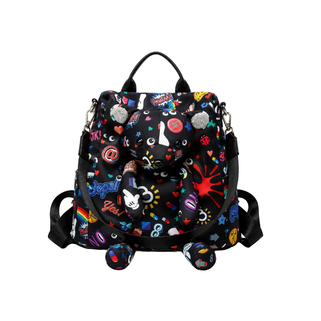 Eye Theme Teddy Adventure Backpack – Black Women's Convertible Backpack