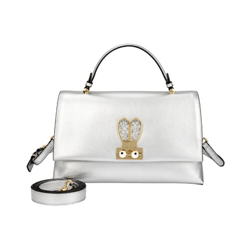 Eye Theme Bunny Lock Satchel – Silver Women's Top Handle Shoulder Bag