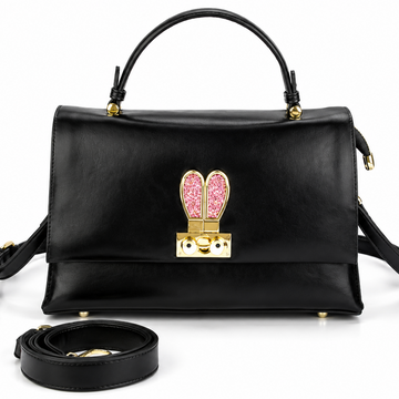 Eye Theme Bunny Lock Satchel – Black Women’s Top Handle Bag