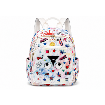 Eye Theme Splash Print Backpack – White Multi-Color Women's Backpack