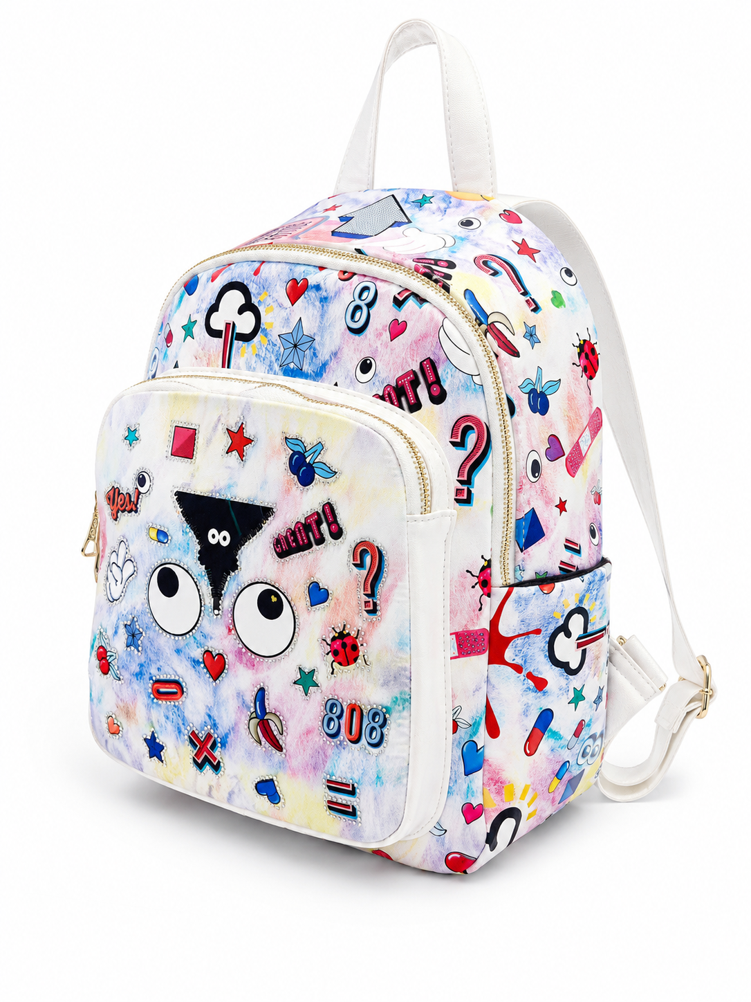 Eye Theme Splash Print Backpack – White Multi-Color Women's Backpack