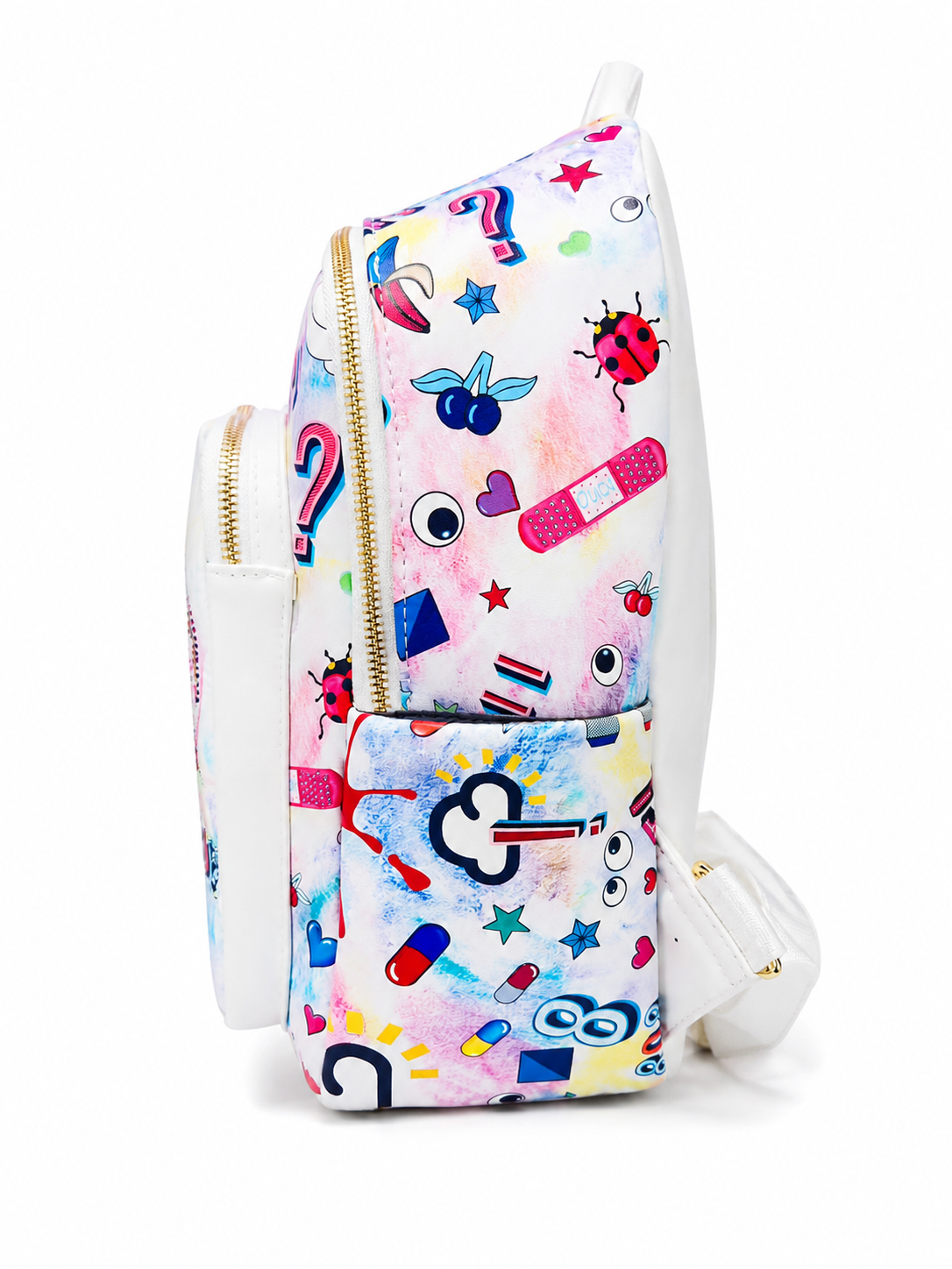 Eye Theme Splash Print Backpack – White Multi-Color Women's Backpack