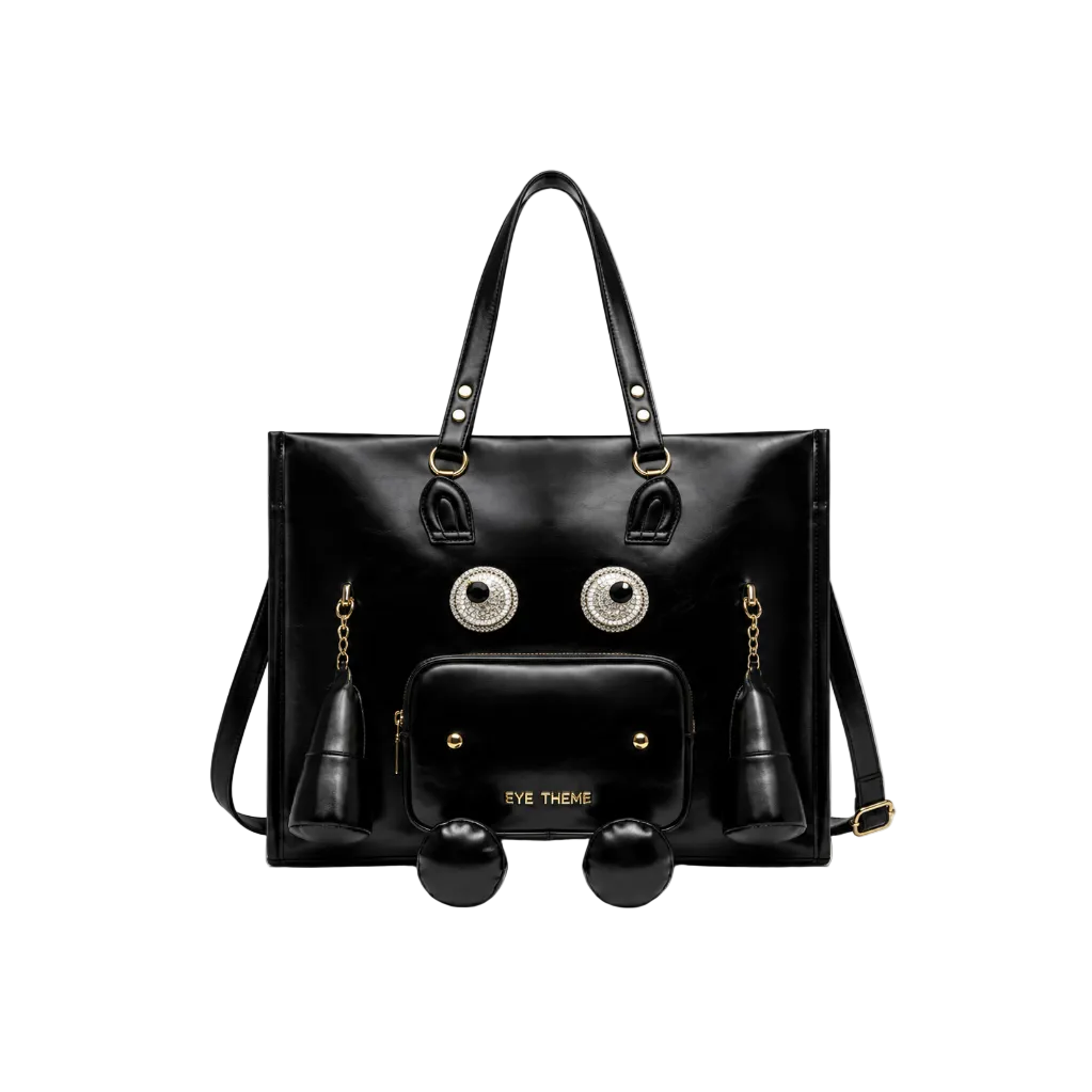 Eye Theme Character Tote Bag – Black Women's Large Shoulder Bag