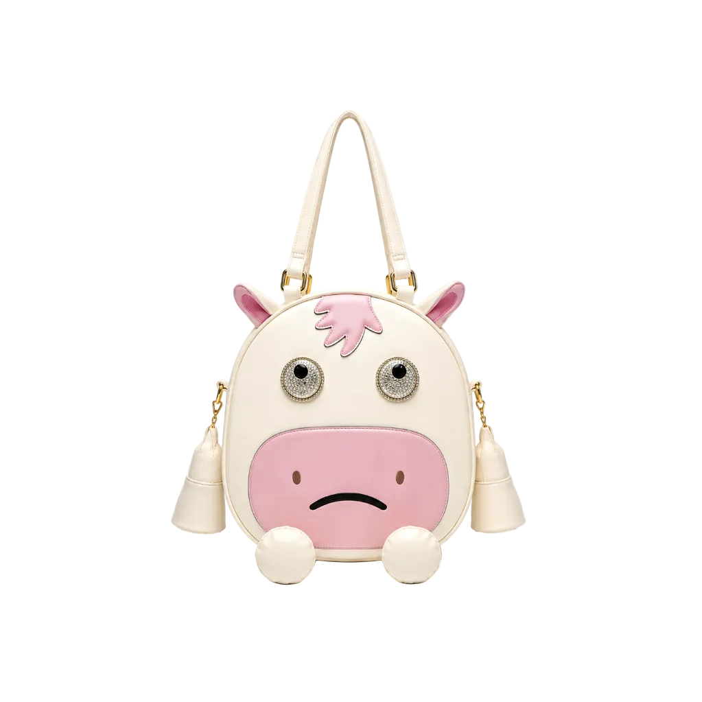 Eye Theme Cow Face Shoulder Tote – Cream Women's Novelty Shoulder Bag