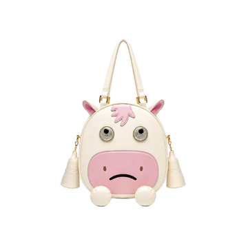 Eye Theme Cow Face Shoulder Tote – Cream Women's Novelty Shoulder Bag
