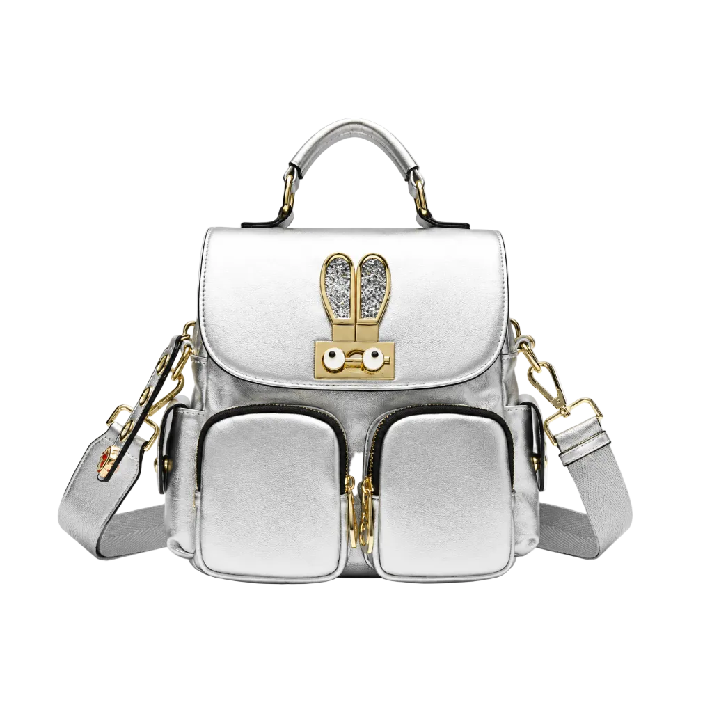 Eye Theme Bunny Utility Backpack – Silver Women's Multi Pocket Backpack