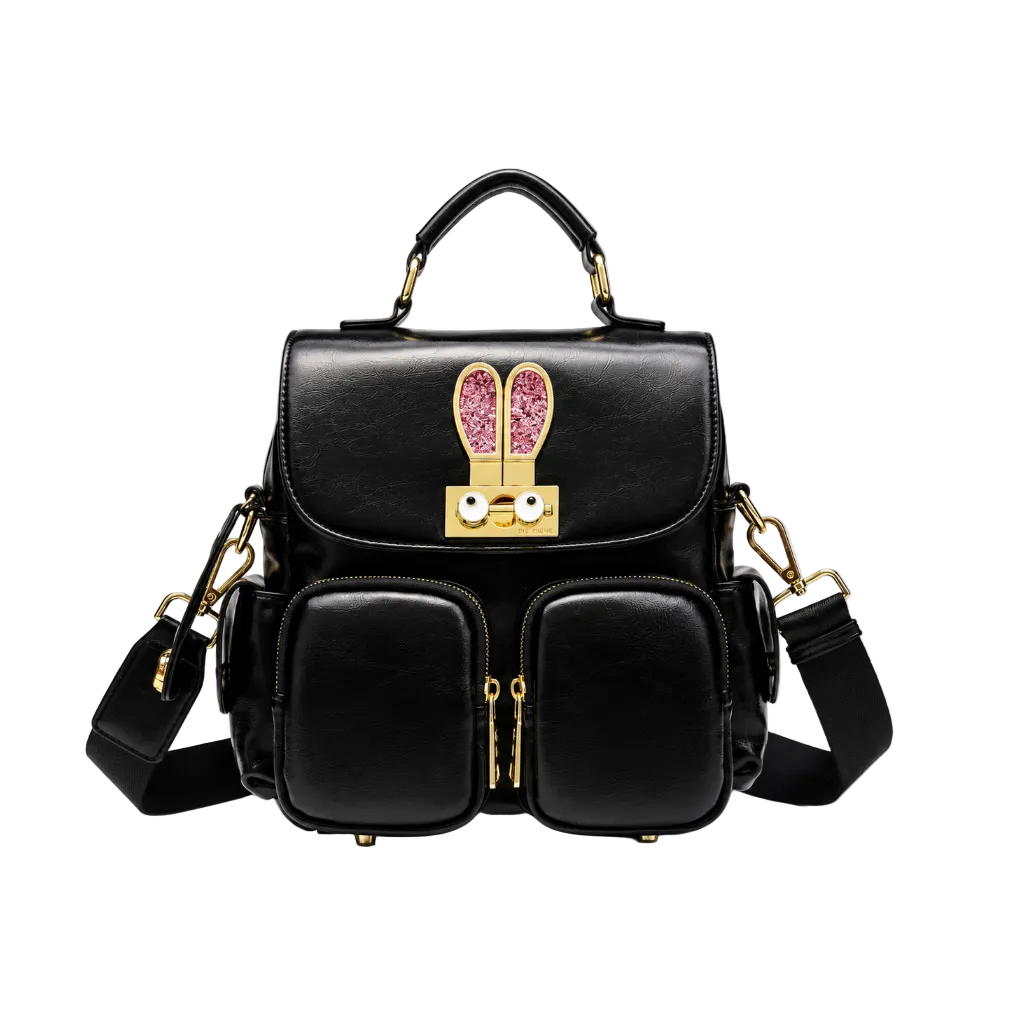 Eye Theme Bunny Utility Backpack – Black Women's Multi Pocket Backpack