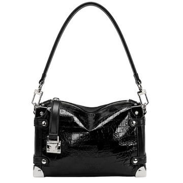 Luxe Metallic Trunk Shoulder Bag – Black Women's Patent Leather Shoulder Bag
