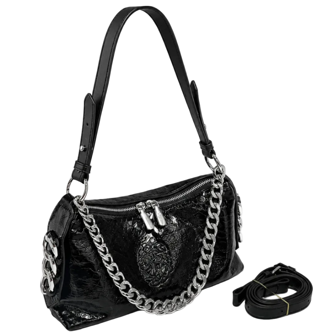 Luxe Chain Patent Shoulder Bag – Black Women's Glossy Shoulder Bag
