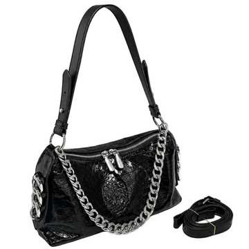 Luxe Chain Patent Shoulder Bag – Black Women's Glossy Shoulder Bag